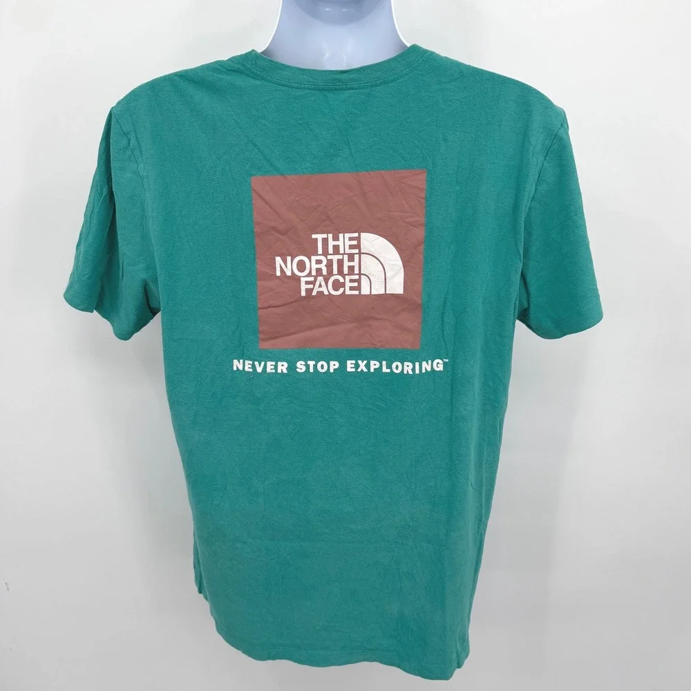 The North Face Mens Box Logo Graphic T-Shirt Teal‎ Green Never Stop Exploring L